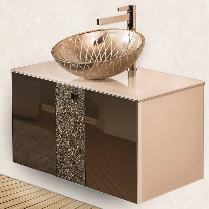 Luxury Crystal Glass Wallmount Bathroom Vanity | Bronze