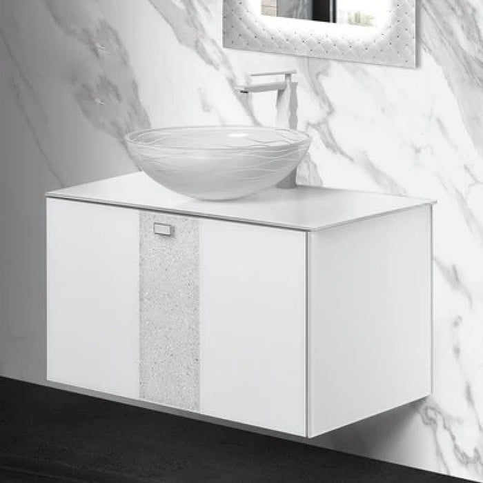 Luxury Crystal Glass Wallmount Bathroom Vanity | White