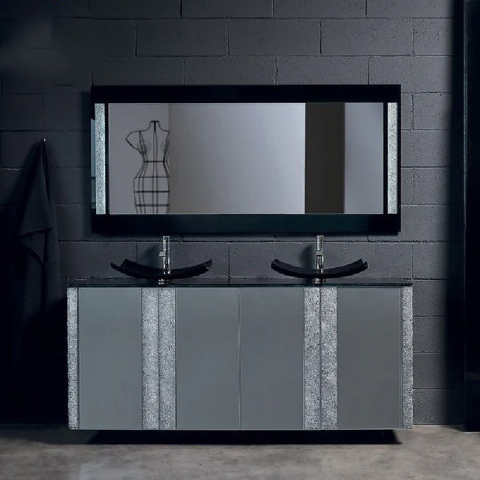 Princess Luxury Crystal Vetro Grey and Silver Double Vanity