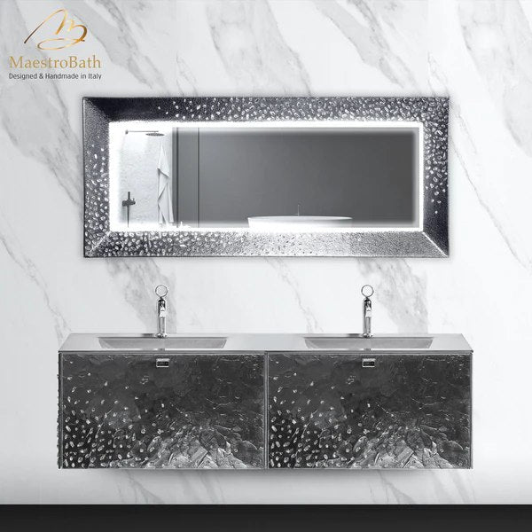 Luxury Crystal Glass Wallmount Bathroom Double Vanity