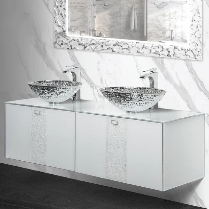 Luxury Crystal Glass Wallmount Bathroom Double Vanity | White